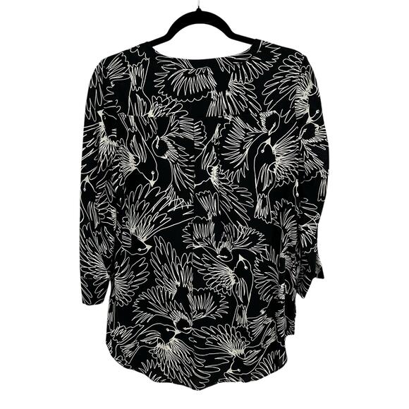 Maeve Anthropologie Black & White Bird Print V Neck Button Up Top Womens 4 - Picture 6 of 6